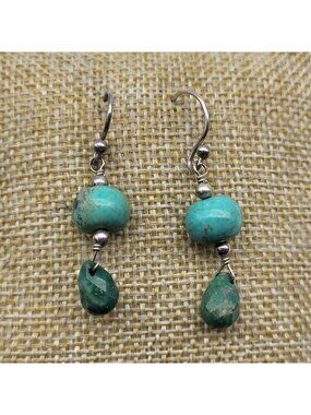 Beautiful Sterling Silver Turquoise Artisan Dangle Earrings Southwest Jewelry